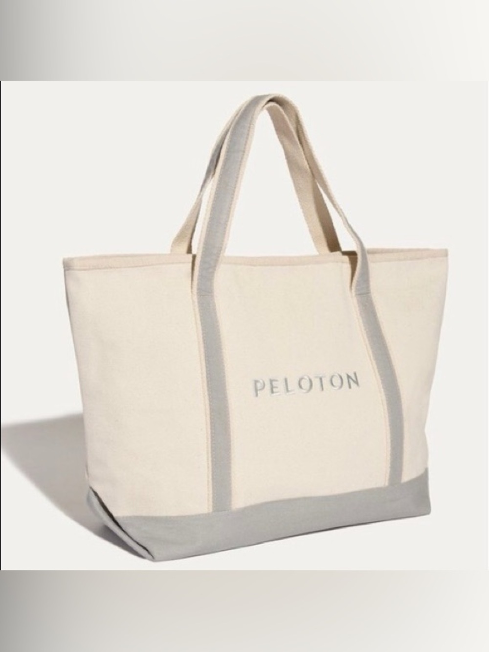 Peloton Canvas Tote in Cream with Light Gray Accents